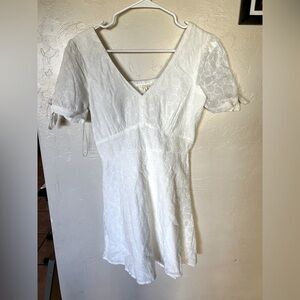 Copper Key junior S Dress Linen Blend Smocked Back Short Sleeve Cotton White